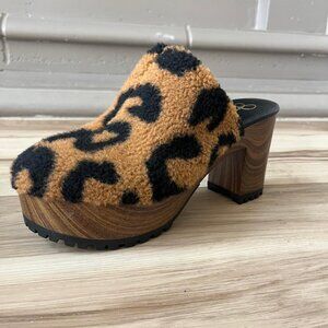 Jessica Simpson Tollia Faux Fur Cozy Leopard Print Platform Mules